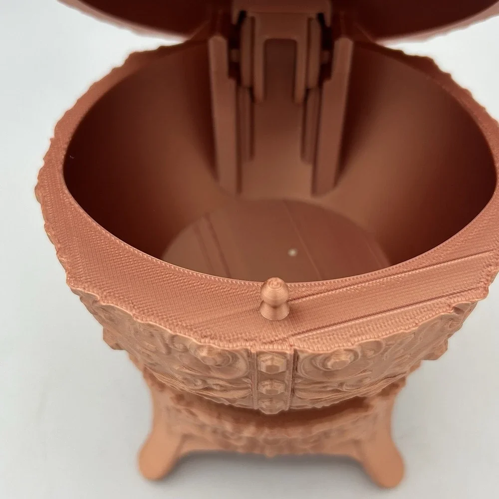 Egg Trinket Candy Container Sovereign Shell With Stand Faberge Like Decor Copper